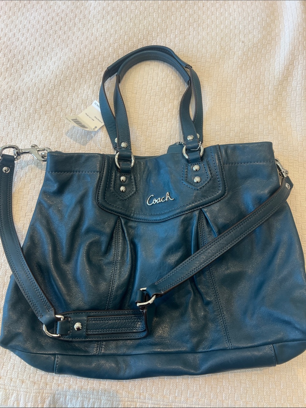 Coach Teal Leather Shoulder Tote with Removable Strap